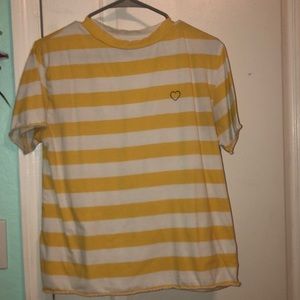 yellow and white stripped t shirt.